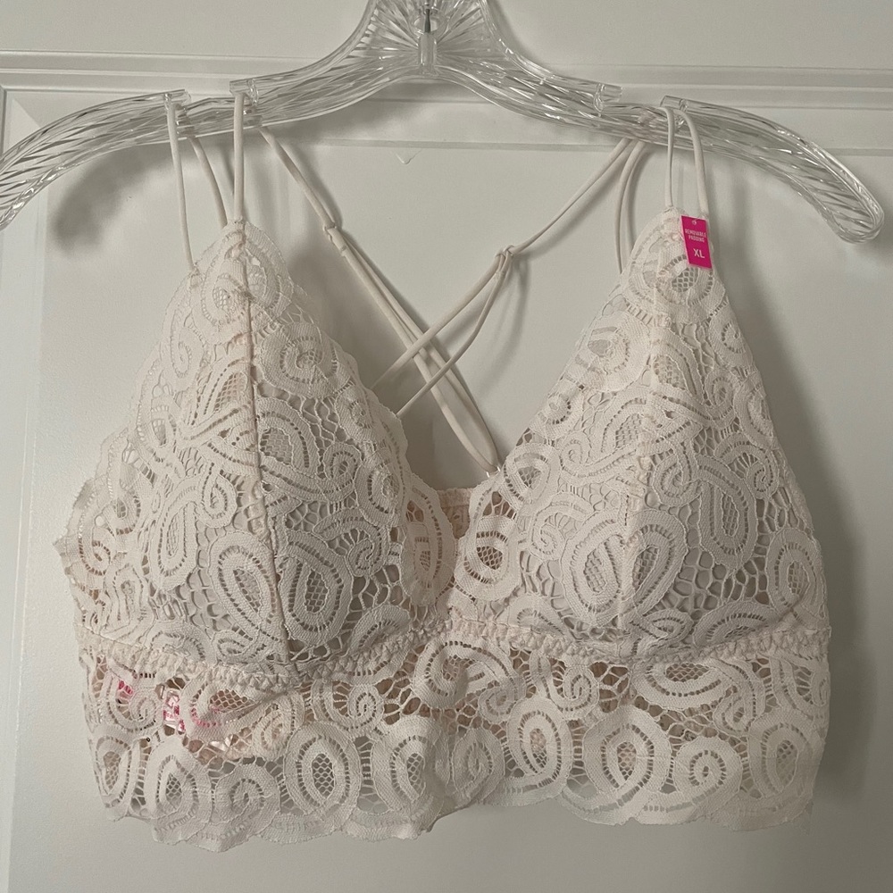 PINK || white lace bralette NWT